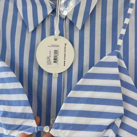 NWT STAUD Alita Tunic Shirt Dress Medium Blue White Stripe Causal - Picture 10 of 11